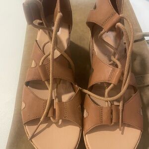 Sorel Brown Leather Lace-Up Sandals